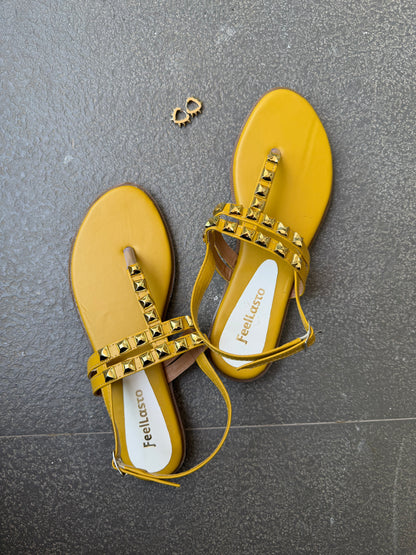 Mustard T Strap Flats