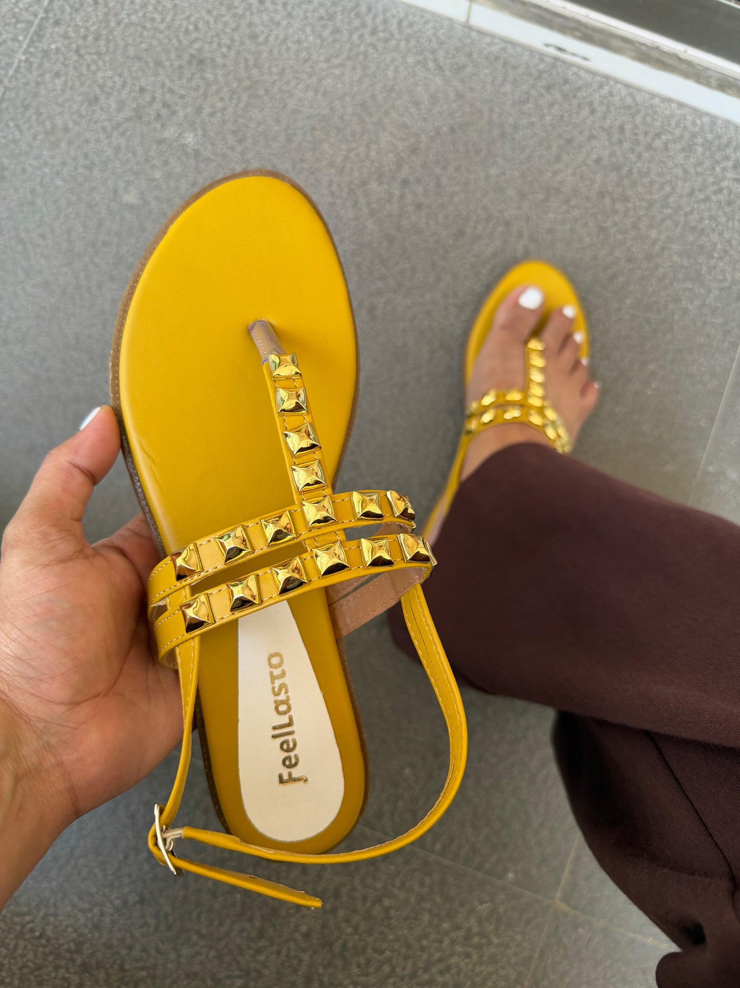Mustard T Strap Flats