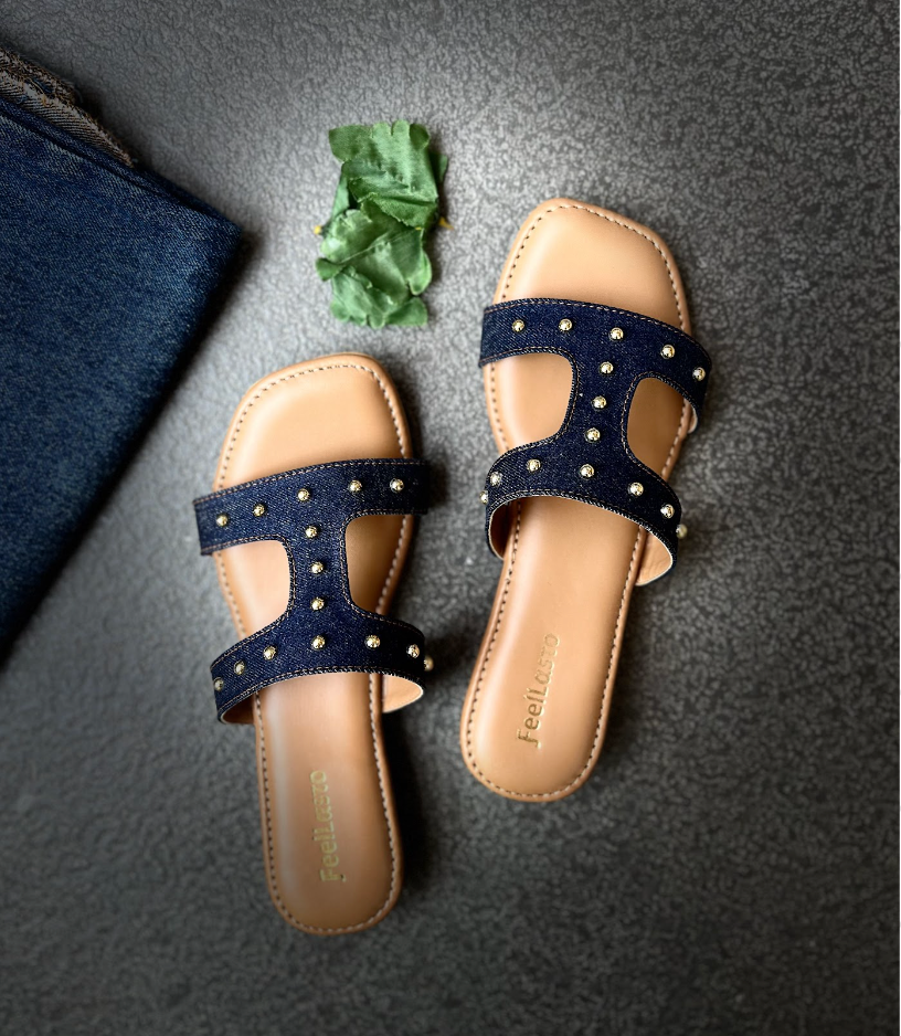 Denim H Studded heels